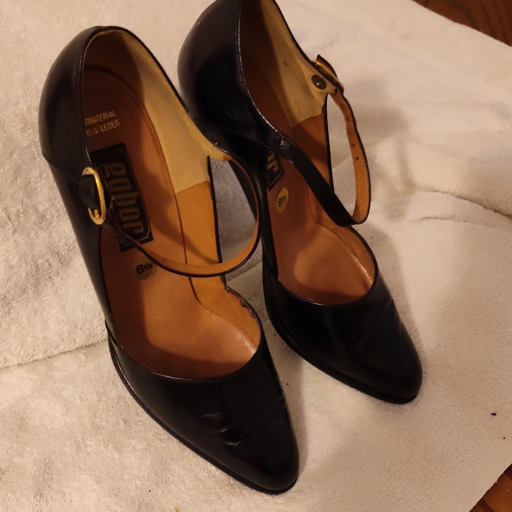 Gabor Black Stiletto Heels with Ankle Strap
